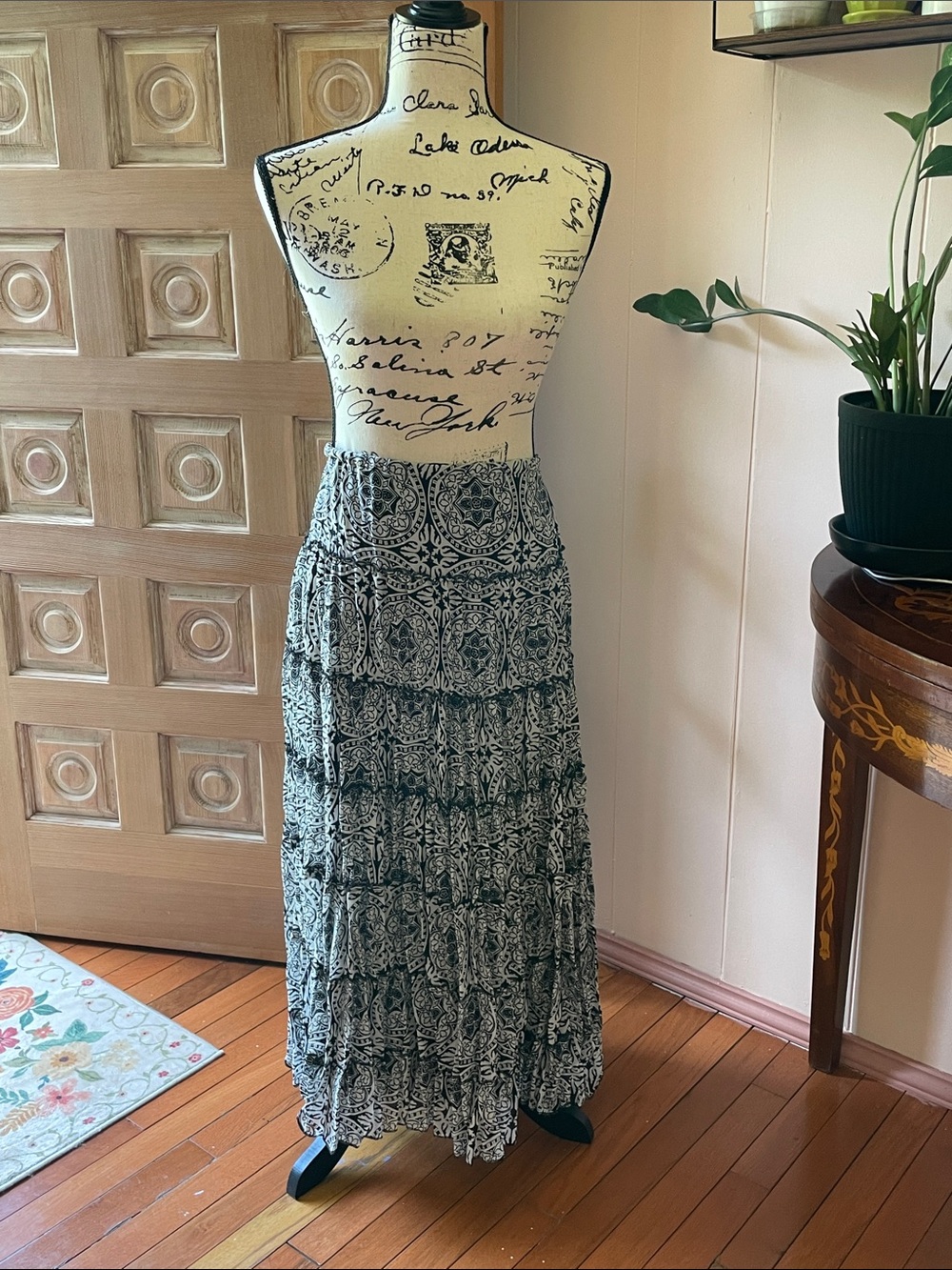 Allison Taylor Black & White Tiered Maxi Skirt
